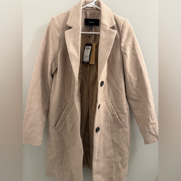🆕 Vero Moda | Elegant Sand Women's Long Coat with Buttons and Pockets - Picture 3 of 12